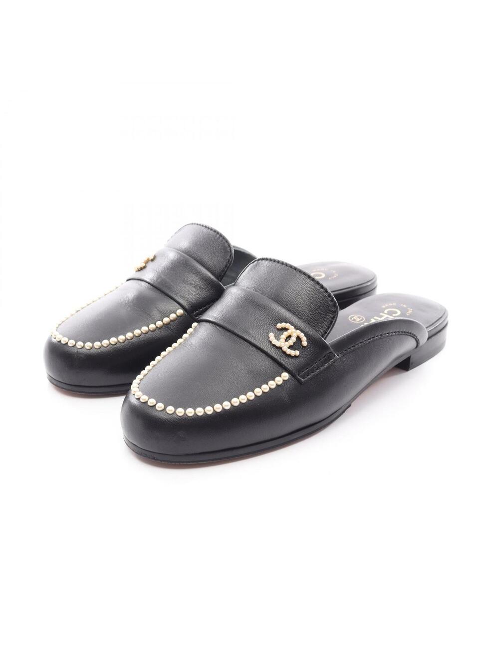 Chanel Coco Mark Pearl Mules Leather #278145C58B